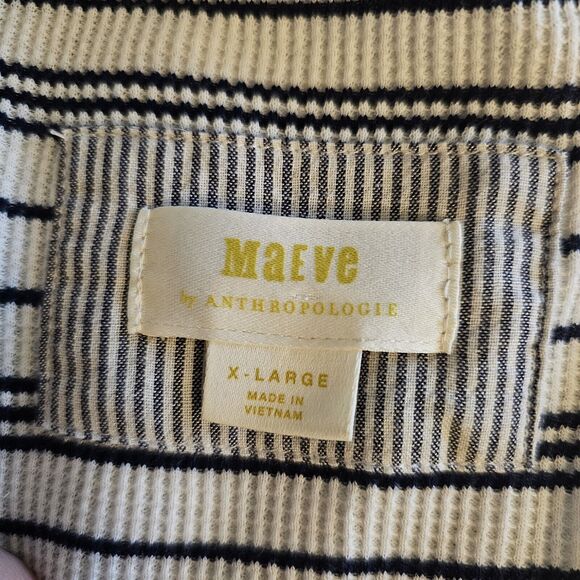 Anthropologie Maeve Shirt Womens XL White Striped Babydoll Waffle Knit - Picture 3 of 3